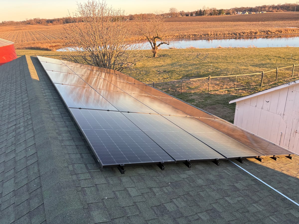 James' rooftop panels overlooking Illinois farmland
