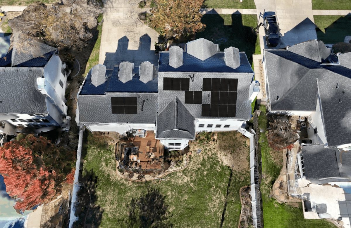 Vikram's home — drone aerial of full roof system